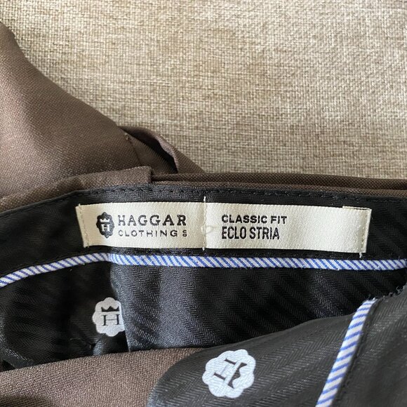 Haggar CLASSIC FIT Dress Pants Men 40 x 31 High Rise Brown Pleated Office - Picture 5 of 14